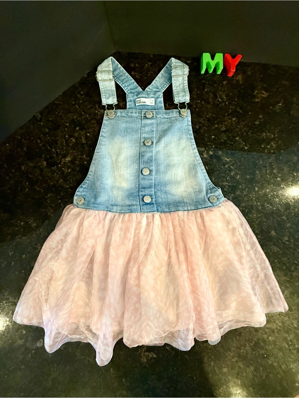 Denim Bib Tulle Dress - Epic Threads Pink and Blue Kids size 6